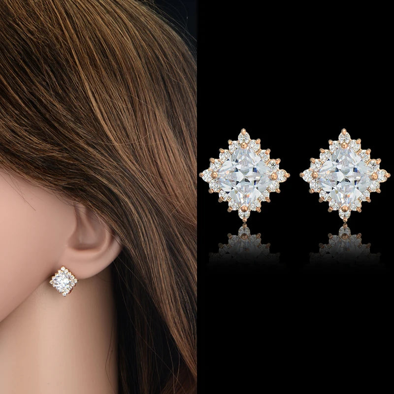 Sparkling Stud Earrings - Made With Crystal CZ Stone - Gold Plated Sparkling Stud Earrings - Made With Crystal CZ Stone - Gold Plated